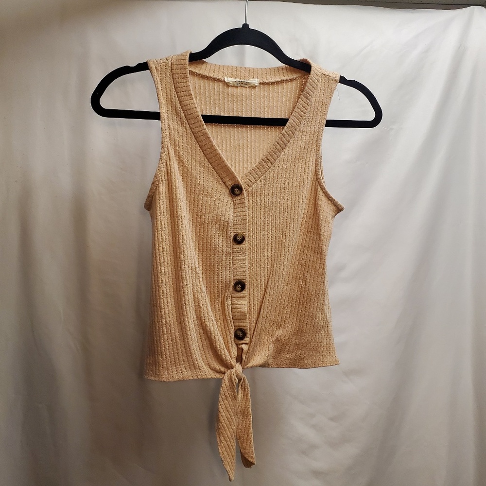3for$25 XXS Jolie creme tan fake button down tank top w/ tie v-neck summer peach